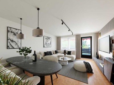Elegante, großzügige 2-Zimmer-Wohnung. Traumhafter, absolut ruhiger Balkon mit Blick ins Grüne.