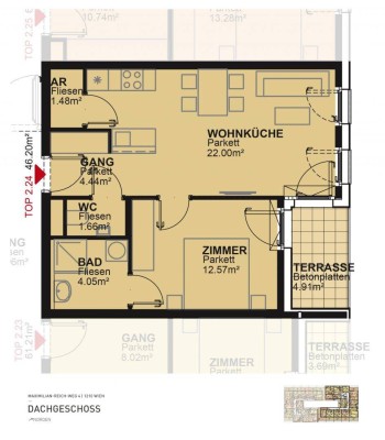 2-Zimmer-Dachterrassenwohnung inkl Küche mit Geschirrspüler und Mikrowelle - Kellerabteil vorhanden / MAX4 T2-24