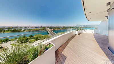 3-Zimmer-Wohnung mit Traum-Ausblick &amp; 2 Balkonen im DANUBEFLATS + GARAGE