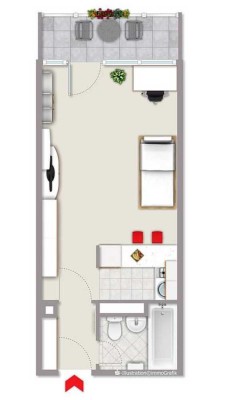 Gemütlich + Möbliert ! 1 Zimmer Apartment mit Balkon + Einbauküche - ruhig in FFM-Nied