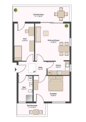 Erstbezug - Dachgeschosswohnung mit 2 Dachterrassen