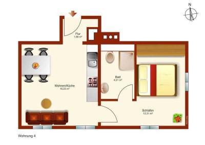 TOP! 2 Zimmer Wohnung im 1.Obergeschoss eines kernsanierten Wohn- und Geschäftshaus in Peißenberg