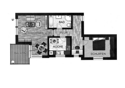 Sonnige 2-Zimmer Wohnung mit Balkon im 1. OG in Düren