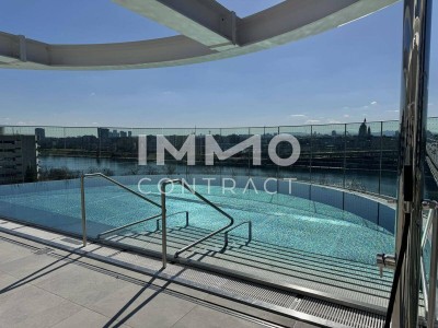 Wunderbares Studio (Neubau, Erstbezug) mit Top-Aussicht Neue Donau: Gym, Spa, Pool, Lounges im Haus