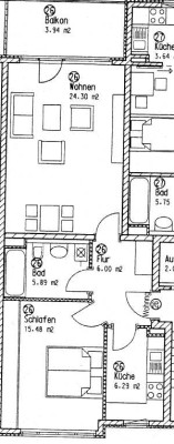 Große 2-Zimmer-Wohnung mit Balkon und Einbauküche in Schwabing, München