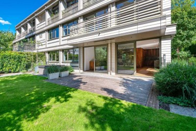 Chalet meets Urban Chic: Luxuriös ausgestattete 2-Zimmer-Gartenwohnung mit Hobby-/Gästebereich