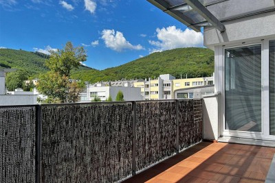 Dachgeschoßwohnung mit 3 Zimmern und Südloggia bei der Wiener Stadtgrenze