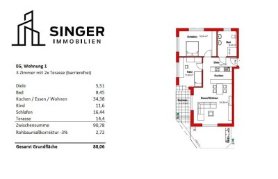 Neue 3-Zimmer-Wohnung mit Terasse und Blick auf das Feld