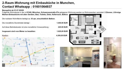 2-Raum-Wohnung mit Einbauküche in München Obergiesing