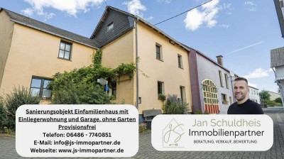 Sanierungsprojekt Einfamilienhaus mit Einliegerwohnung mit Garage, ohne Garten Provisionsfrei