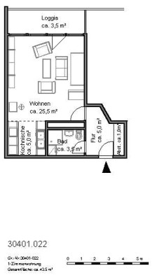 Single-Wohnung mit 43,22 m² nahe Mittellandkanal