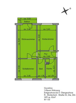 Wir vermieten eine 3- Zimmerwohnung mit Balkon in ruhiger Lage!