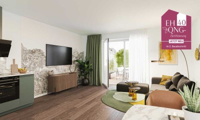 Neubau-Penthouse mit EH 40 + QNG. 5-Zi.-Wohnung mit Balkon, Dachterrasse, zwei Bädern und Stellplatz