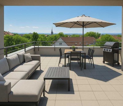 Sonnenbrille auf, BBQ an, Weitblick genießen // XXL Dachterrasse Nähe Uni-Klinik