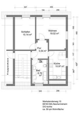 Modernisierte Dachgeschosswohnung mit zwei Zimmern und EBK in Mannheim