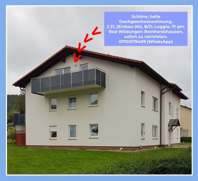 Attraktive 2-Zimmer-Dachgeschosswohnung mit Einbauküche in Bad Wildungen-Reinhardshausen