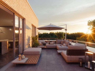 Lichtdurchflutetes Penthouse mit Süd-Dachterrasse und freiem Blick ins Grüne – "Gut-Leeven"