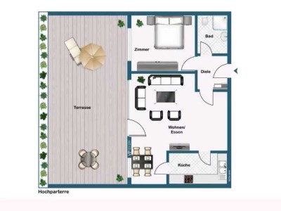 Helle Zwei - Zimmer Wohnung mit geräumiger Süd-Dachterrasse