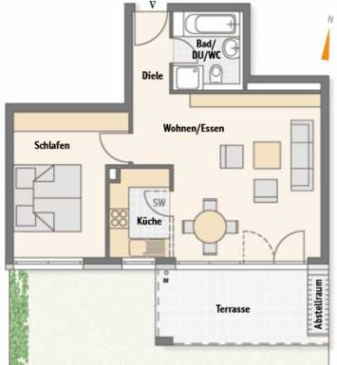 Stilvolle, neuwertige 2-Raum-Erdgeschosswohnung mit geh. Innenausstattung, Terrasse und EBK