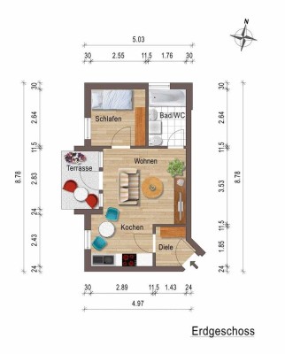 Gepflegte vollständig möblierte 1,5-Zi.-Wohnung mit Terrasse  (Eselsberg)