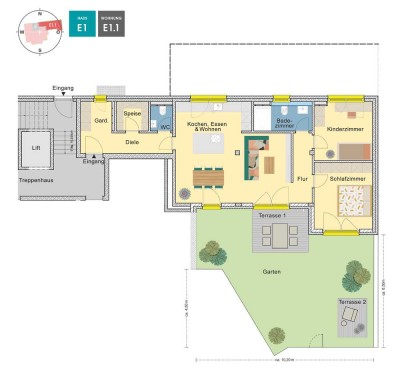 MEISTERSTÜCK | E1.1 | 3 Zimmer Gartenwohnung mit Süd Ausrichtung und privaten Gartenanteil