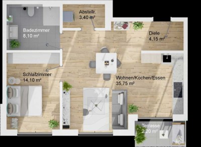 Haus A, Wohnung 3, Erdgeschoss, 2-Zimmer