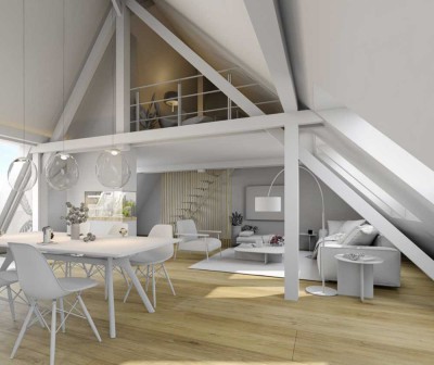 Renovierungsbedürftiger Altbau über den Dächern Münchens