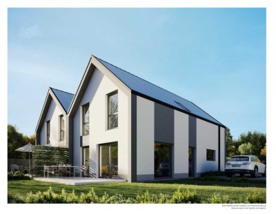 zwei moderne Doppelhaushälften mit PV-Anlage und KFW 40 Förderung