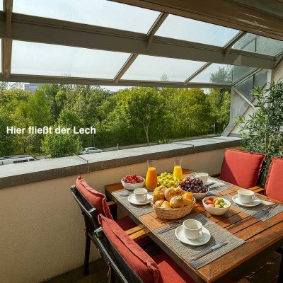Erste Reihe zum Lech + Innenstadt vor der Tür