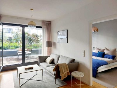 Geschmackvolle, neuwertige 2-Zimmer-Terrassenwohnung mit lux. Innenausstattung mit EBK