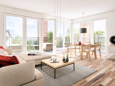 "Friedrichspark": Großer sonniger Südwestbalkon mit 24 m², zwei Tageslichtbäder, 1.-2.OG, KfW 55!