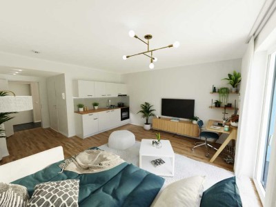 EINZIEHEN & WOHLFÜHLEN - 1-Zimmer-Apartment mit EBK & Terrasse - KfW 40 Plus.