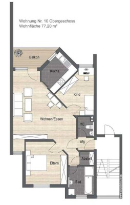 Gut geschnittene 3-Zimmer-Wohnung mit Balkon – Obergeschoss Nr. 10
