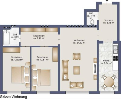 Privat, provisionsfrei: Helle 4-Zimmer Wohnung im 3. Stock mit Ausblick und U-Bahn Nähe (Erstbezug nach Sanierung)