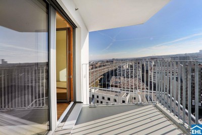 Sonnwendviertel - Großzügige 1-Zimmer-Wohnung im 15. OG mit Balkon im Sonnwendviertel - Fitnessraum, Co-Working &amp; Rooftop-Terrasse inklusive!