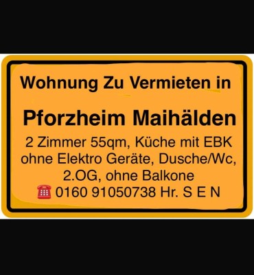 Zu vermieten Exklusive gepflegte 2 Zimmer Wohnung 55qm 2.OG EBK ohne Elektrogeräte Pforzheim