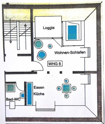 Sehr schöne vermietete 2-Zi.-DG-Whg. mit Loggia und sichtbarem Gebälk