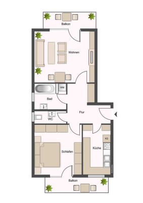 Elegante 2-Zimmer-Wohnung mit 2 Balkonen in Karlsruhe Oststadt