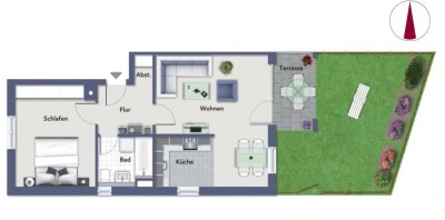 Exklusive 2-Zi.-EG-Wohnung von Privat, gehobener Ausstattung mit Terrasse + Garten. Vermietet