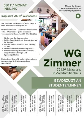 20 m2 WG-Zimmer auf insges. 200 m2 Wohnfläche mit EBK in Malsburg-Marzell