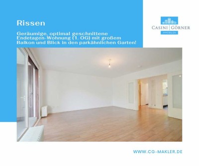 Helle, optimal geschnittene Endetagen-Wohnung mit großem Balkon + Blick in den parkähnlichen Garten!