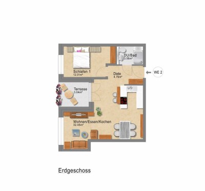 Ideal für Singles oder Paare: 2-Zimmer-Wohntraum mit Terrasse – ruhig & modern
