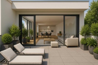 Weißensee: Langhansstr: ERSTBEZUG im NEUBAU ab Anfang 2026: 4-5-Zi-EG-Whg, 2 Bäder + 2 TERRASSEN