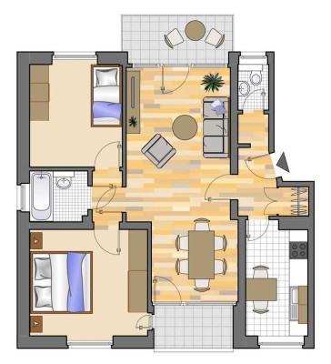 3 Zimmer, 2 Balkone, tolles Bad