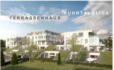 Terrassenhaus in Ergste, Erstbezug mit EBK und Terrasse - hochwertige 2-Zimmer-Wohnung mit TG WE1.01