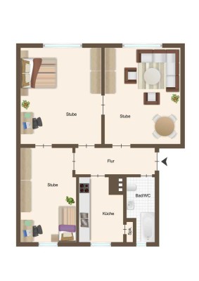 ruhig gelegene 3-Zimmer-Wohnung mit Dielenboden, Tageslichtbad mit Badewanne und Gartennutzung