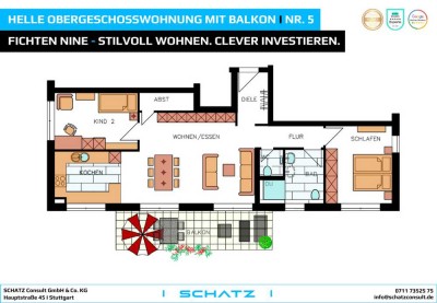 Helle Obergeschosswohnung mit großem Balkon