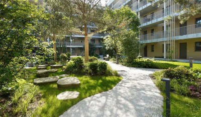 Erstbezug, 4-Zi.-Gartenwohnung mit Tageslichtbad und Einbauküche