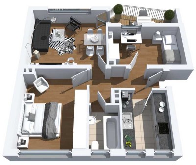 3-Zimmer im Erdgeschoss mit  Balkon und Duschbad