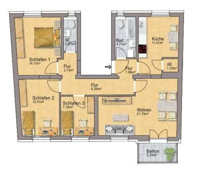 Neu! Sanierte 90 m²,  4-Zi, Gast-WC, Balkon